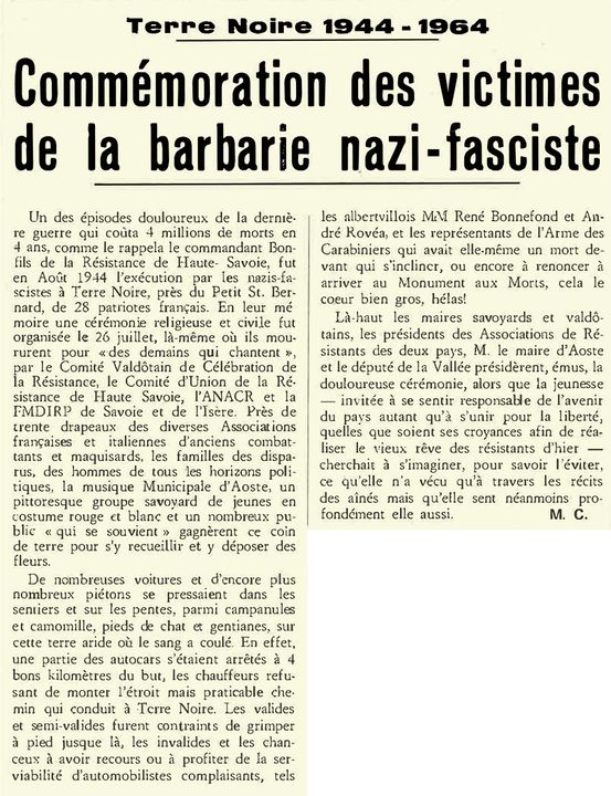 Visualizza immagine Articolo di M. C. pubblicato su “Le Peuple Valdôtain” del 31 luglio 1964