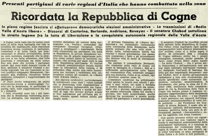 Visualizza immagine Articolo pubblicato su “Il Lavoro - Le Travail” del 29 settembre 1964